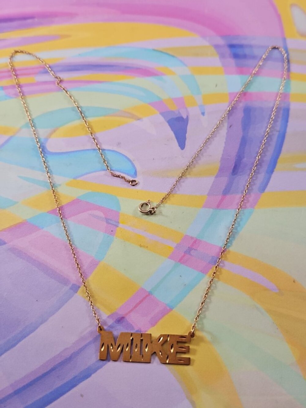 19.5'' 14k Yellow Gold Chain Necklace w/"MIKE" Name Pendant 0.75mm